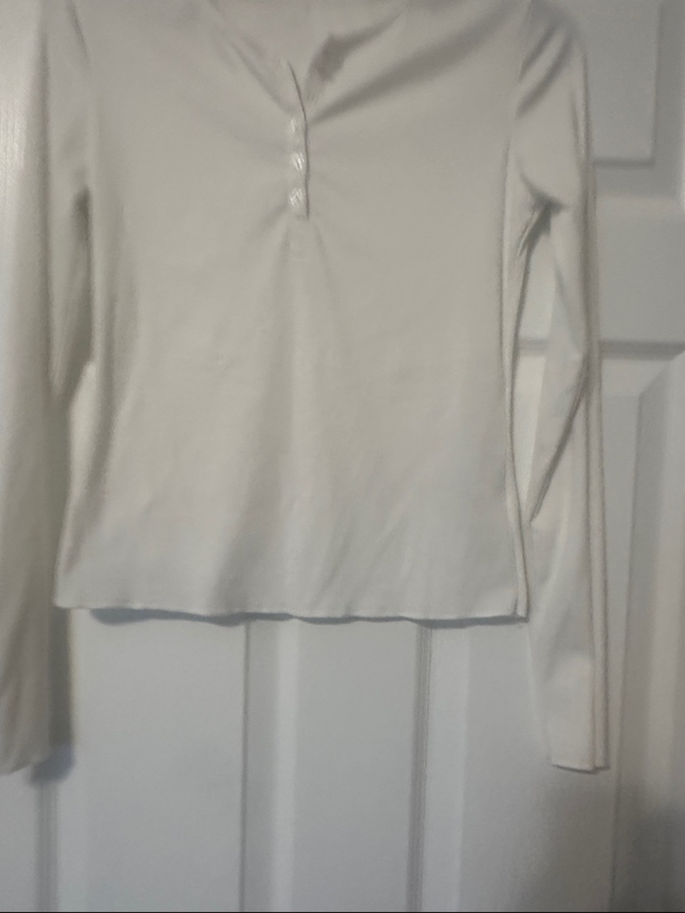 Long-Sleeve White Henley Top - Women's